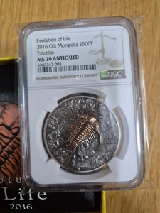 Mongolia 2016 Evolution of Life Trilobite Silver Coin NGC MS70 - Picture 1 of 2