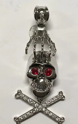 COLGANTE GRANDE CALAVERA MOTOCICLISTA OJOS ROJOS Y DIENTES CIRCONITAS MÓVIL 925 COLGANTE MOTO Foto 1 de 3