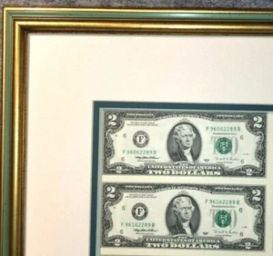 MARCO PERSONALIZADO VERDE MARFIL DOBLE ALFOMBRILLA PARA BILLETE DE $1 16 hoja de dinero sin cortar  - Imagen 1 de 4