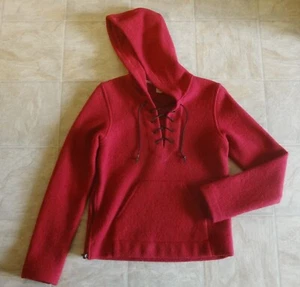 J. Crew Red Hoodie Jacket Sweater 100% Virgin Wool Laceup USA Womens M - Picture 1 of 6