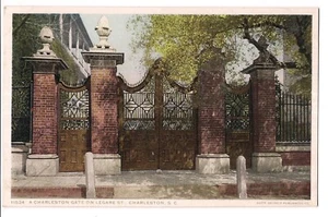 LEGARE ST GATE Iron Brick Columns Charleston South Carolina Postcard WB  - Picture 1 of 2