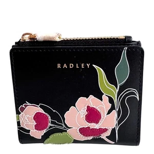 Radley Wild Roses Black Leather Small Coin Card Bifold Purse With Dust Bag New - Bild 1 von 5