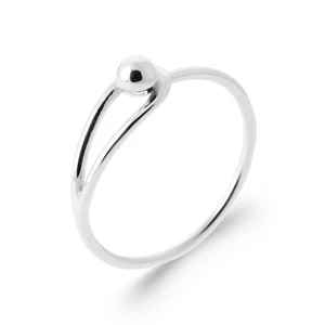 Bague en Argent 925/000 Rhodié - Anneau Ajouré et Boule Argentée - Picture 1 of 5