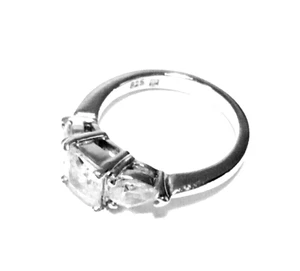 925 STERLING SILVER ENGAGEMENT RING, CZ SOLITAIRE WITH ACCENTS, SIZE 6, NEW - Picture 1 of 5