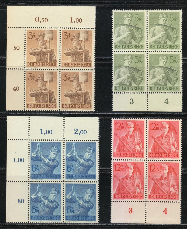 Germany 1943 MNH Mi 850-853 Sc B237-B240 Reich Labor Service Corpsmen / Block ** - Image 1 of 2