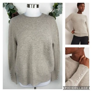 Boden Womens Sweater XL Wool Alpaca Blend Jewel Button Fluffy Ribbed Mink Beige - Picture 1 of 13