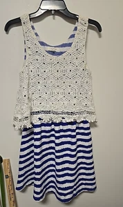 Sugarlips Sundress Womens Small WHITE LACE Blue STRIPPED Sleeveless Layered - Picture 1 of 8