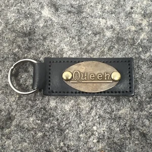 Queen Band Logo Keychain, Brass on leather - 2-5/8" x 1" - Picture 1 of 4