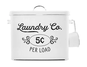 AuldHome Farmhouse Laundry Powder Container, White Enamelware Detergent Bin w... - Picture 1 of 7