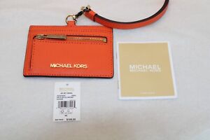 Michael Kors Jet Set Leather ID Card Case Lanyard - Poppy Orange - NWT