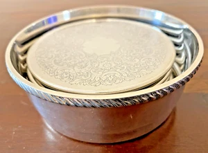 Vintage 7 piece Strachan Silver Coaster set & Coaster Holder - Picture 1 of 3