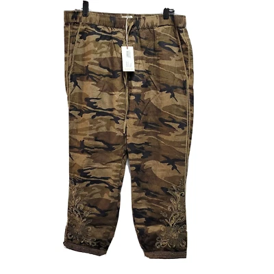 NWT $215 Johnny Was Jewel Jogger Pants Camouflage  100% Linen LARGE - Image 1 of 4