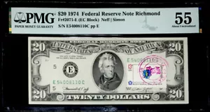 1974 $20 FEDERAL RESERVE NOTE-STAMP CANCEL-ATLANTA -PMG #55 ABOUT UNC-RARE FIND - Picture 1 of 3