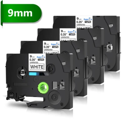 SUPERINK 4PK TZ221 TZe221 Black on White Label Tape for Brother P-Touch PT-1170S 9mm 3/8"