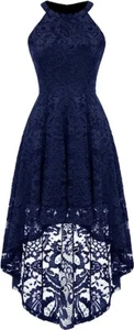 Women's Halter Floral Lace Cocktail Party Dress Hi-Lo Bridesmaid Dress, Large - Picture 1 of 6