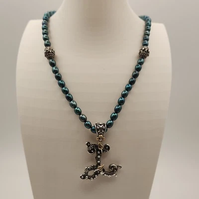 Barbara Bixby 925 SS 18K 初始 L 吊坠增强剂蓝色培养珍珠项链 — 第 1/4 张图片