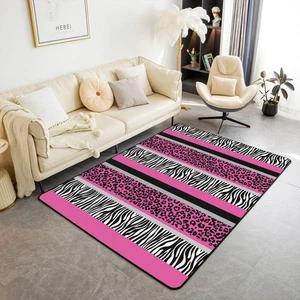 Alfombra Rosa Negro Blanco Cebra Acento Alfombra 5x7, Rosa Caliente Leopardo Decorativo C... - Imagen 1 de 7