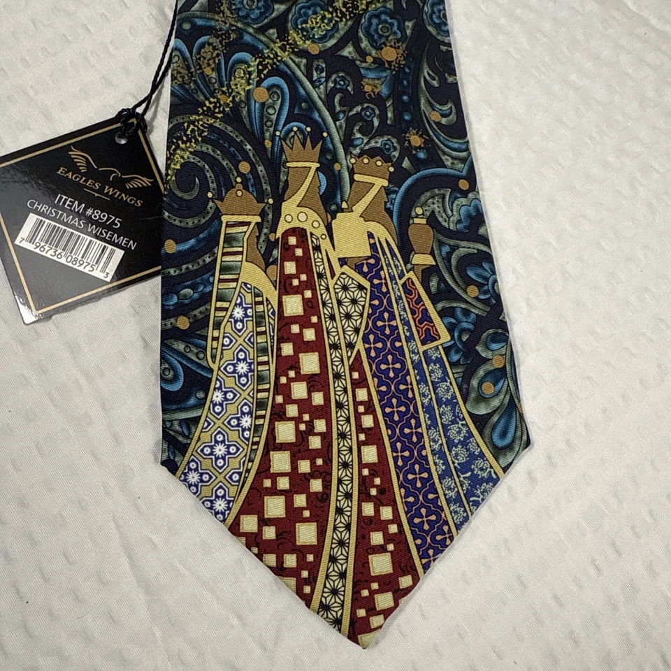 Eagles Wings Mens Tie Blue Green Gold 100 Silk Christmas Wisemen