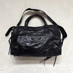Bolso de Mano BALENCIAGA The City 2 Vías Bolso de Hombro Cuero Negro Usado 6115 - Imagen 1 de 11
