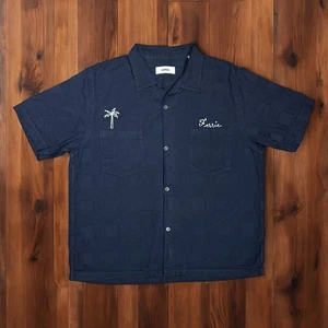 Buck Mason Embroidered Camp Shirt Mens XL Navy Cotton Silk Button Up - Picture 1 of 7