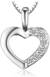 0.06Ct Cubic Zirconia Amore Cuore Ciondolo Collana Pendente 925 Argento Sterling - Foto 1 di 12