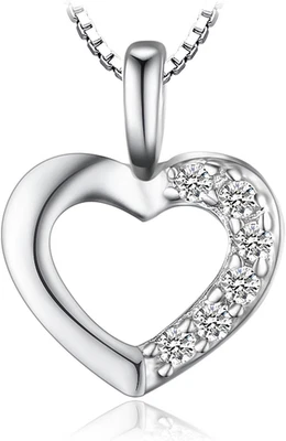 0.06Ct Cubic Zirconia Amore Cuore Ciondolo Collana Pendente 925 Argento Sterling - Immagine 1 di 4