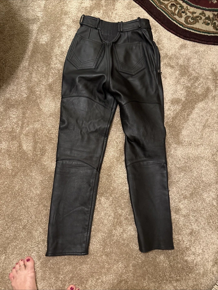 PANTALONES DE MOTO DE CUERO NEGRO VINTAGE EASY RIDERS PARA MUJER TALLA 6 Foto 1 de 4