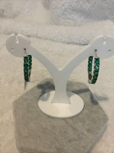 Silver Plated Simulated Emerald Inside/outside Earrings New 1.25” 5439 - Picture 1 of 3