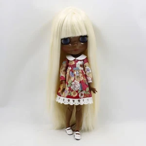 Neo Blythe Doll Blond Hair Nude Super Black Skin Glossy Face BJD Toy Puppet Gift - Picture 1 of 24
