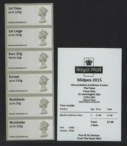 MIDPEX MACHIN undatiert JULI 2015 A008 Sammlerstreifen POST GO FV £17,65 - Bild 1 von 1