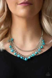 Collar Paparazzi "Espera y Mar" Cadena de Plata en Capas, Cuentas Azules y Estrás - Imagen 1 de 3