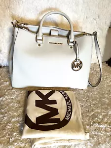 Michael Kors Sutton OPTIC WHITE Large Satchel Saffiano Leather - Picture 1 of 23