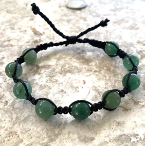 Pulsera Boho Macrame Ajustable Piedra Preciosa Aventurina Verde Genuino 10mm - Imagen 1 de 5