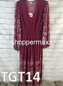 WOMEN'S LONG SLEEVE SMOCKED MAXI DRESS - KNOX ROSE, PURPLE FLORAL, Size X-Small - Picture 1 of 8