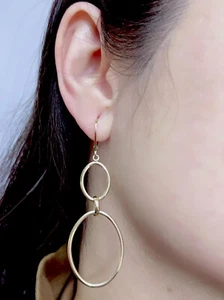 14k Gold Fancy Oval Yellow Gold Dangling Earrings - Picture 1 of 6
