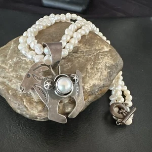 14 Zoll Old Pawn weiße Süßwasserperlen Sterlingsilber Anhänger Halskette 17369 - Bild 1 von 13