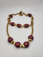 Vintage Pierre Cardin Modernist Gold Tone Red Lucite Bead Chunky Necklace 