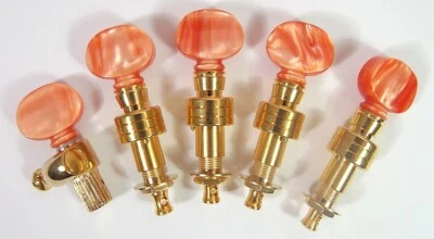 5 string banjo machine head tuner Gold plated, red-orange color button,328G-BR - Image 1 of 3