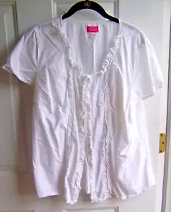 Camicia vintage PAPPAGALLO bianca con volant scollo a scoop manica corta blusa cotone - Foto 1 di 6