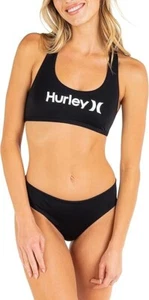 Nuevo con etiquetas Traje de baño Hurley Scoop para mujer espalda deportiva Top grande negro - Imagen 1 de 7