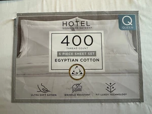 Hotel Signature Sateen 400 Count Egyptian Cotton 6-piece Queen Sheet Set White - Picture 1 of 4