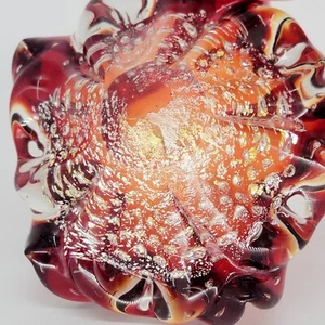 VTG Murano Cranberry Red Silver Glass Ashtray Dish Aventurine Controlled Bubbles - Picture 1 of 19