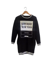 Superdry  Womens Small Sweatshirt Dress Black Graphic Tipped Rib Tunic Spellout - Picture 1 of 5