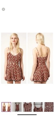 Topshop Size 4 Geometric Romper Orange Beige Cut Out Waist Summer Vacation - Image 1 of 4