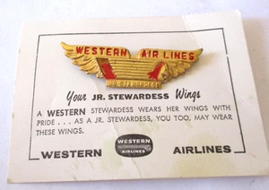 Distintivo spilla vintage Western Airlines JR stewardess Junior Wings promo aviazione anni 50 - Foto 1 di 2