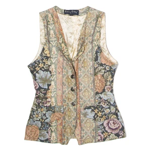 NANCY FRIDAY COLLECTION Womens Waistcoat Green Knit Floral S - Picture 1 of 6