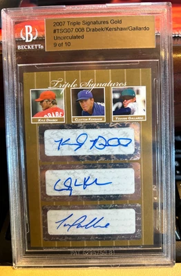 Clayton Kershaw 2007  9/10 Triple Signatures GOLD autographed  Just Minors - Image 1 of 4