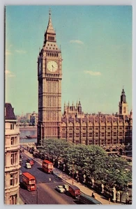 Big Ben London England UK Double-Decker Buses Clock Tower 1971 Unposted Postcard - Picture 1 of 2