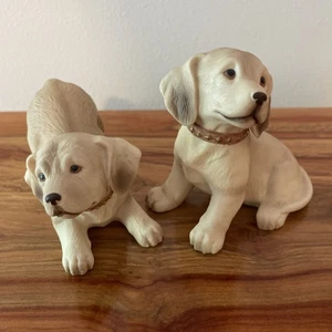 Vintage HOMCO Golden Labrador Dog Puppy Porcelain Figurines 1408 Set of 2 - Picture 1 of 11