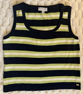 Top sin mangas St John Sport by Marie gris para mujer S azul marino lima a rayas usado en excelente estado - Imagen 1 de 8